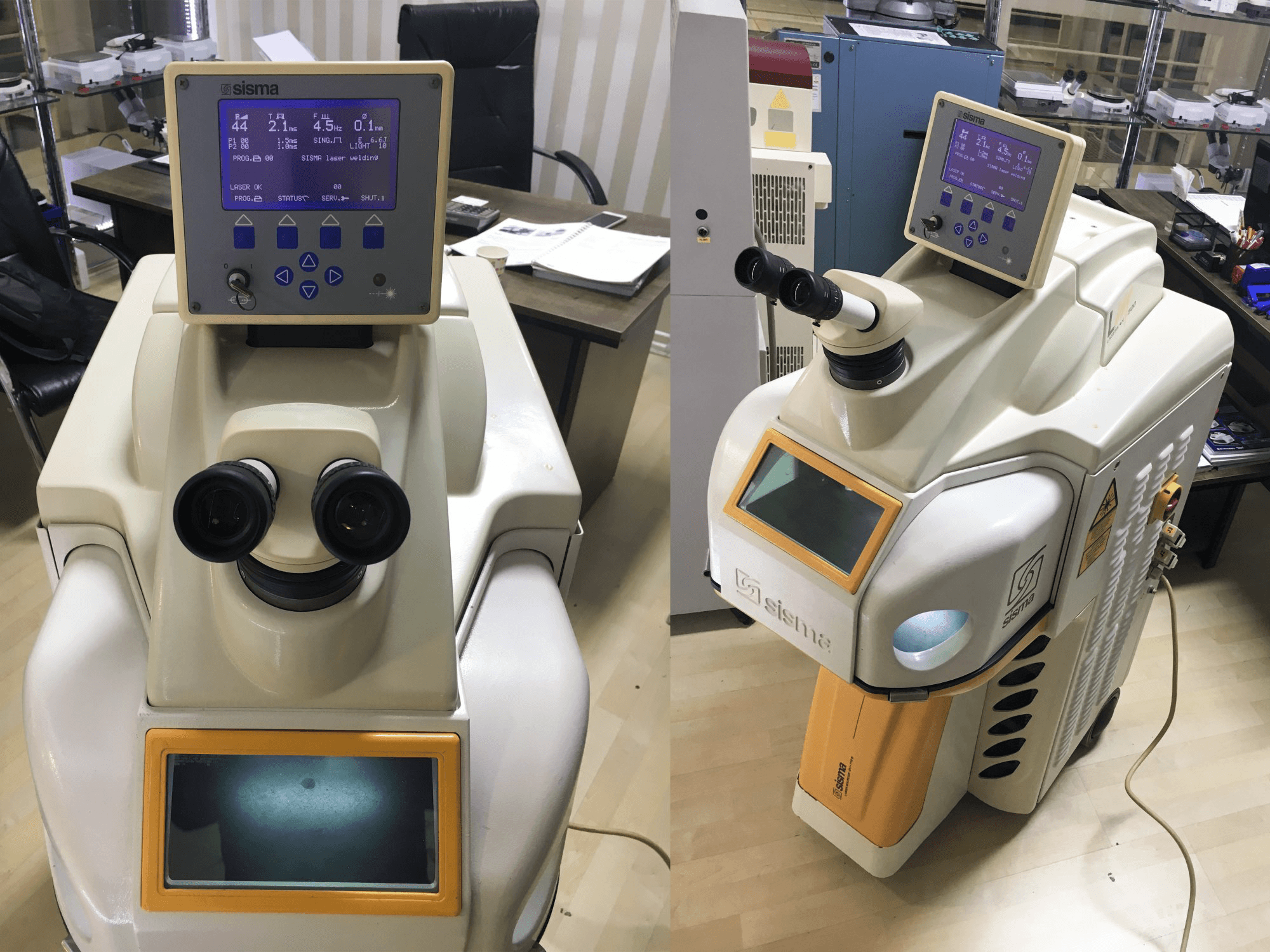 Vista frontal y vista derecha de la máquina SISMA LM 500