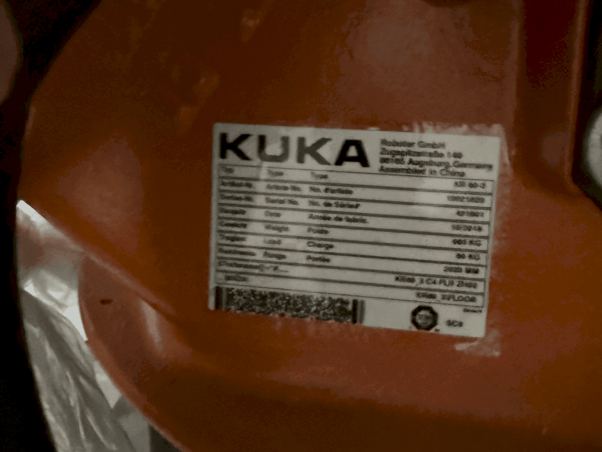 Nameplate of KUKA KR16-2 machine